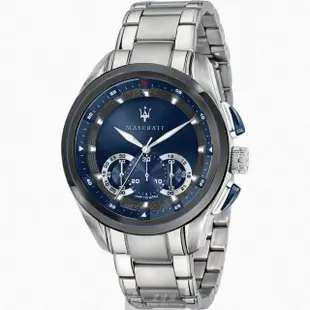 【MASERATI 瑪莎拉蒂】瑪莎拉蒂男錶型號R8873612014(寶藍色錶面黑錶殼銀色精鋼錶帶款)