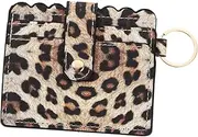 [LIFKOME] Leather Wallet for Women Small Credit Card Holder Keychain Leopard Pattern