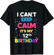 [X.Style] 12 Year Old I Can't Keep Calm It's My 12th Birthday Kids Boy ds001 T-Shirt (XL) Black