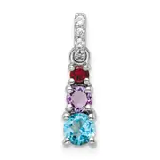 Sterling Silver RH-plated 1.02w. BT/AM/GA/WT 3-Stone Pendant