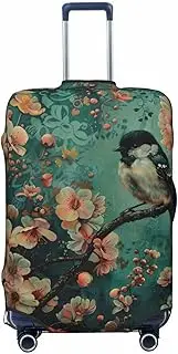 [CADREWY] Flower and Bird Art Print Travel Suitcase Cover Luggage Protector with Elastic Anti Scratch for Carry On, Black, Medium