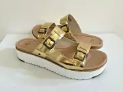 UGG ARDYNE GOLD PLATFORM WEDGE SLIDE LEATHER SLIPPERS US 11 / EU 42 / UK 9.5