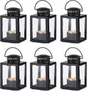 6pcs -black Lanterns For Candles Garden Lanterns, Vintage Style Hanging Small Lanterns For Tealight Candle, Black Candle Tea Light Holders For Indoor