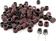 100 PC 1/2 inch Sand Drum Grit 60 Coarse with 2 pc 1/8 inch Mandrel fit Dremel and Compatible Rotary Tools