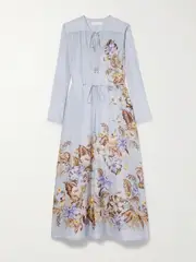[Zimmermann] Zimmermann - Coco Belted Printed Silk-satin Maxi Dress - Blue - 0 0 Blue