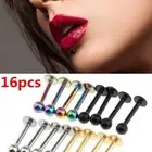 16Pcs Lip Ring 8mm Labret Bars Ear Piercing Stud Lip bar Black Gold Rainbow