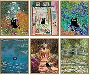 Cat Poster 8x10 Canvas Prints Unframed Set of 6 Funny Posters Van Gogh Canvas Wall Art Prints Bathroom Wall Art Cat Decor