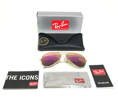 Ray-Ban Sunglasses RB3025 AVIATOR LARGE METAL 112/1Q Matte Gold Flash Pink Lens