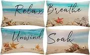 Set Of 4 Summer Beach Pillow Covers Blue Ocean Sea Starfish Rectangular/Waist Cushion Covers Coastal Nautical Theme Home Decorative Pillows Cases 12" x 20" for Sofa Couch Chair Outdoor (Blue)