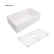 Glacier Bay Farmhouse Kitchen Sink Apron-Front 1Bowl White Fireclay+Bottom Grid