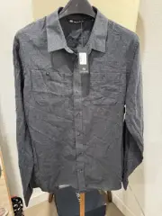 NWT Travis Mathew Cloud Flannel Shirt Mens L Gray Button Up Quiet Shade Stretch