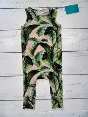 Baby Girls 9-12 M Posh Peanut Pink Green Palms Romper Soft Bamboo