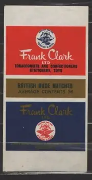 MATCHBOX LABELS UK- Frank Clark tobacconist, advertising, 36, ARTB -**mint