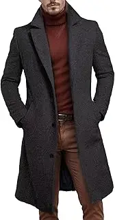 [JEShifangjiusu] Mens Single Breasted Trench Coats Wind Resistant Long Sleeves Topcoat Revers Collar Jackets