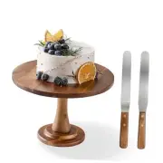 Acacia Wood Cake Stand Rustic – 12 inch Wooden 12" Wood Cake + 2 Icing Spatulas