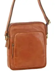 [PIERRE CARDIN] Leather Unisex Cross Body Bag in Cognac