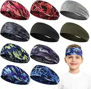 [Sratte] 10 Pieces Boys Headbands Athletic Sweatbands Elastic Sports Wicking Headband Boys Hair Band Hair Accessories Soft Sweatband Head Wrap for Boys Sports Kids