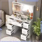 7 Drawers Vanity Desk Dressing Table with Large LED Lighted Makeup Mirror White