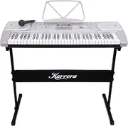 Karrera 61 Key Electronic LED Keyboard Piano with Full Size Keys, Stand Included (Silver)