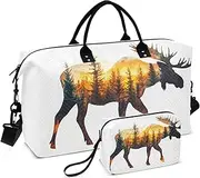 [XYMZR] Large Travel Duffel Bag, Moose Tree Silhouette Sport Tote Gym Bags, Shoulder Weekender Overnight Bags for Women Men, Carry On Luggage with Toiletry Bag, Multi-Colored, Artistic