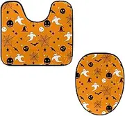 Toilet Lid Cover and U-Shaped Toilet Floor Mat Set of 2 Pieces, Halloween Spooky Pattern Toilet Mat Set, Machine Washable Seat Covers Non-Slip Absorbent Rugs