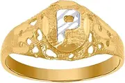 [JewelryWeb] Two tone Gold Teen-Teen Letter Name Personalized Monogram Initial P Band Ring 7.5x2.20mm Wide Size J 1/2