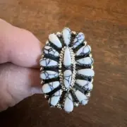 Navajo Cluster Ring White Buffalo Turquoise Size 5 Native American Womens Zuni E
