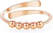 [YAYAYOUYOU] 925 Silver Plated Anxiety Ring for Women, 14K Gold Plated Adjustable Fidget Rings for Mom Stress Rings for Anxiety Women As Birthday Beads Spinner Ring Gifts Jewelry(Rose Gold)
