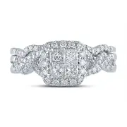 14k White Gold Princess Diamond Twist Bridal Wedding Ring Set 1 Cttw