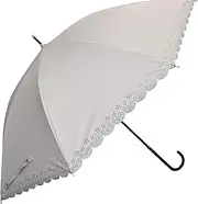 [ベーシックスタンダード] Long Umbrella, Sun & Rain, Women's, Ribs, 21.7 inches (55 cm), Inner Coating, UV 99.9% Protection, First Class Light Blocking, UPF50+, Heat Shield, Cute, Floral Pattern & Ruffle Cute, Beige