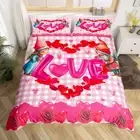 Day Duvet Cover Set Single Size, Rose Flower Hearts Comforter Cover with 1