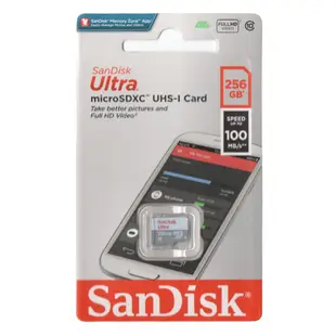 SANDISK 256G ULTRA microSD 100MB/S UHS-I C10 記憶卡 256GB 白灰 手機記憶卡 TF 小卡【贈記憶卡盒】【APP下單最高22%點數回饋】