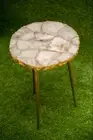 White Quartz Agate Console Side Table, Agate Quartz End Slab Top, Home Decor