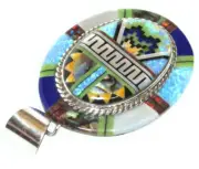 Native American Zuni Multi Stone Inlay Oval Pendant, #04