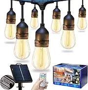 50FT LED Outdoor Solar String Lights with 15 Edison Shatterproof Bulbs, 15 M Outside Hanging Lights Weatherproof Commercial Grade Patio Lights, Decorative for Garden or Patio, 2700K