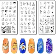 PH PandaHall 3pcs Nail Stamping Plate Animal Nail Stamper Cartoon Nail Stencils Tip Nail Stamp Tool Print Nail Stencils Stainless Steel Nail Image Plates for Nail Art Design Manicure Salon