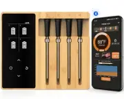 Accurate Smart Wireless Meat Thermometer - 4 Probes, Bluetooth, Temperature A...