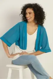 Soft Surroundings Jacket Women Medium Dolman Sleeve Crop Open Light Sheer Cruise