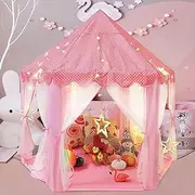 55'' x 53'' Princess Tent Girls Large Playhouse Kids Castle Play Tent with Star Lights for Children Indoor Games