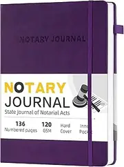 Notary Journal Log Book, 7”x10" Notary Book, Notary Log Book Notary Public Journal for Notarial Acts, Hardcover Notary Journal, 120gsm Thick Paper, 136 Numbered Pages, Purple