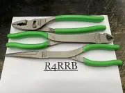 Snap-On Tools USA NEW 3 Piece GREEN Soft Grip Heavy Duty Pliers Lot Set PL330ACF