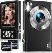 Digital Camera, 4K Autofocus Compact Camera HD 48MP with 2.8" Large Screen, 16X Digital Zoom, Portable Mini Camera for Photography, Youtube Vlogging Camera for Kids,Adult,Beginners（Black）