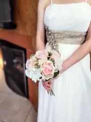 Artificial Rose Hydrangea Flowers Bouquet, 9 Stems Faux Wedding Bouquet