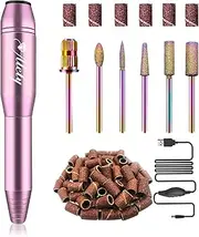 Alety Electric Nail Drill Kit, Portable File Set for Acrylic Gel Nails, Professional Machine Efile Manicure Pedicure Tools with Bits Home Salon Use Pink