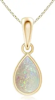 [Angara] Natural Pear-Shaped Opal Solitaire Dangle Pendant Necklace in Sterling Silver/10ct/14ct Solid Gold for Women | October Birthstone Jewellery for Her