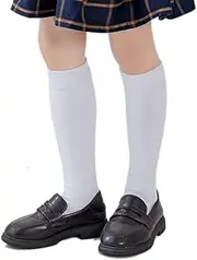[XolngYYeng] Girls Knee High Socks Kids Boys School Uniform Seamless Cotton Socks Stockings White Black Grey 3/6 Pack
