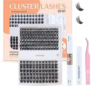 KESOR Lash Cluster DIY Extension Kit (W x Curtain) 168 Pcs 8-16mm Premium Quality 2 Style, Bond, Sealant, Lash Applicator Tool, C Curl Mixed Natural & Volume Look In One Kit Soft Thin Band (8-16mm At Home Kit)