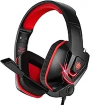 YOTMS Gaming Headset for PS4/PS5/X-box, 7.1 Surround Sound Over-Ear Headphones with Noise Cancelling Mic & Memory Foam Earmuffs, Compatible with PC, Switch, Laptops (Red)