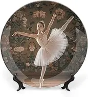 Ballerina Dance Decorative Plates, Ceramic Decorative Plates for Display, Boho Style Dinner Plate with Display Stand, Porcelain Plate for Dancing Decoration