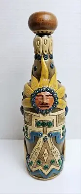 Teotihuacan Clay Glass Decanter Bottle Mayan Pyramid Of The Sun Souvenir